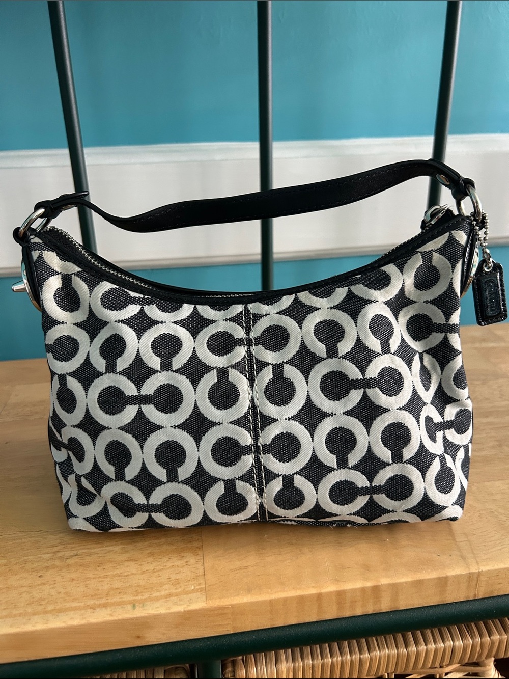 Coach Black and White Signature Hobo Shoulder Bag
